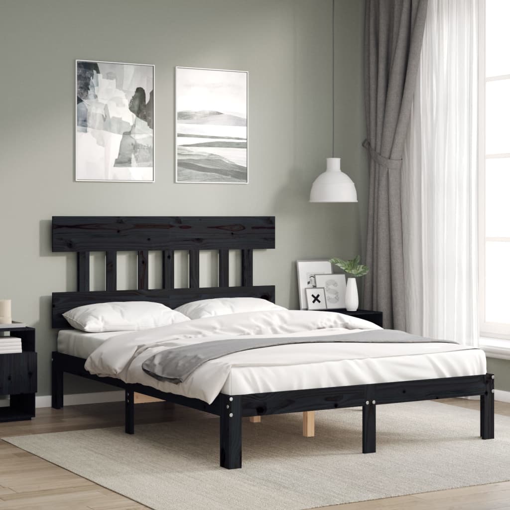 vidaXL Bed Frame with Headboard Black 140x200 cm Solid Wood