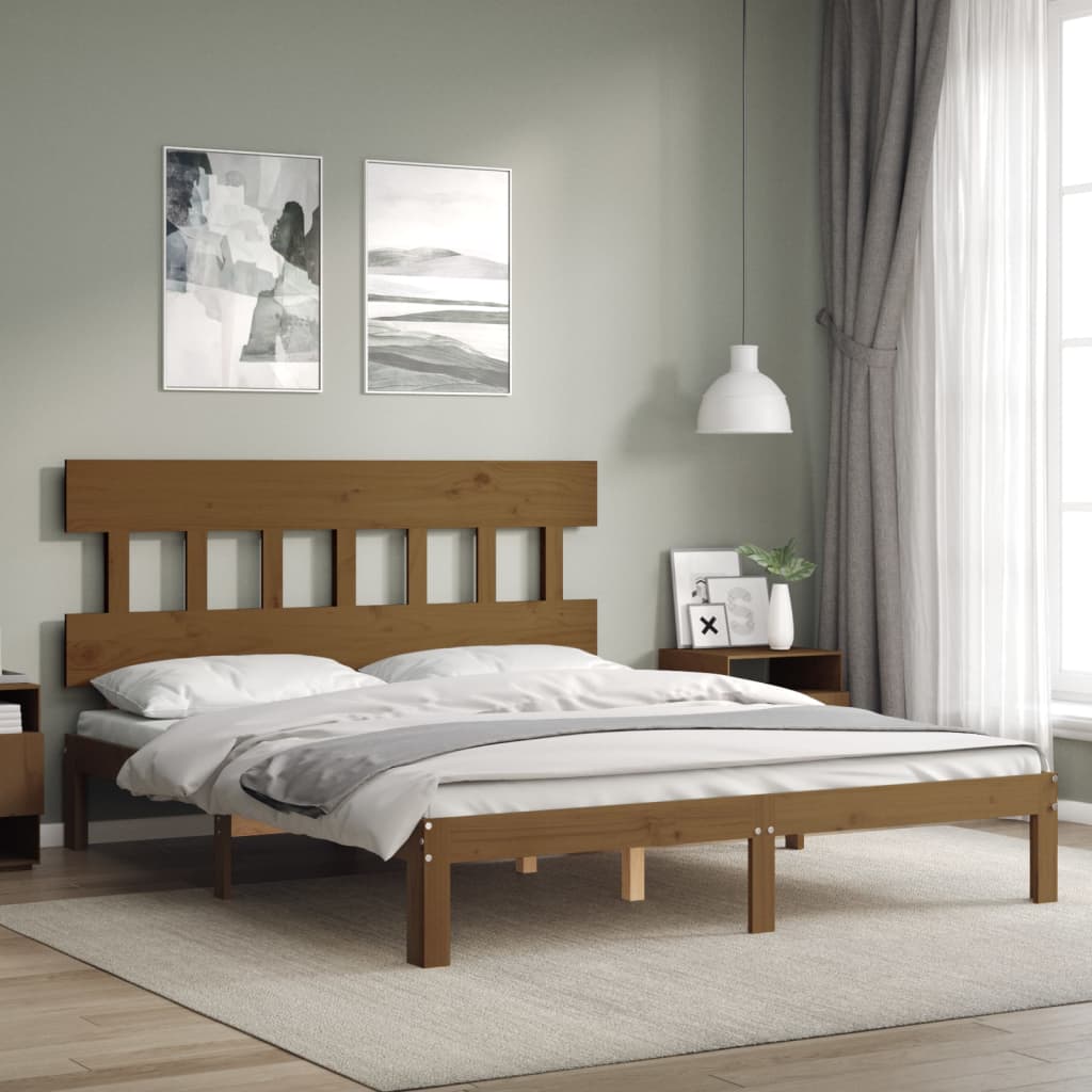 vidaXL Bed Frame with Headboard Honey Brown 160x200 cm Solid Wood