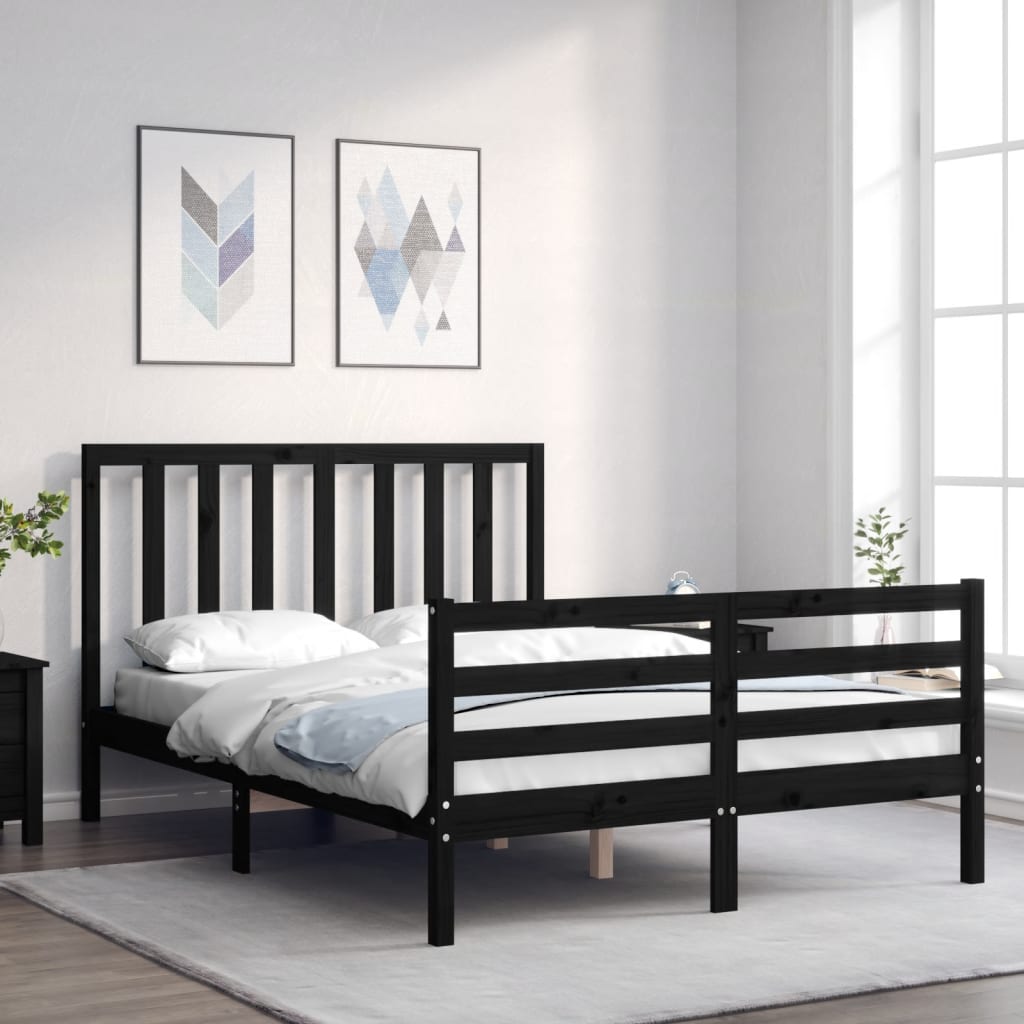 vidaXL Bed Frame with Headboard Black 140x200 cm Solid Wood