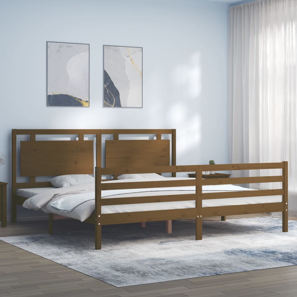 vidaXL Bed Frame with Headboard Honey Brown 200x200 cm Solid Wood