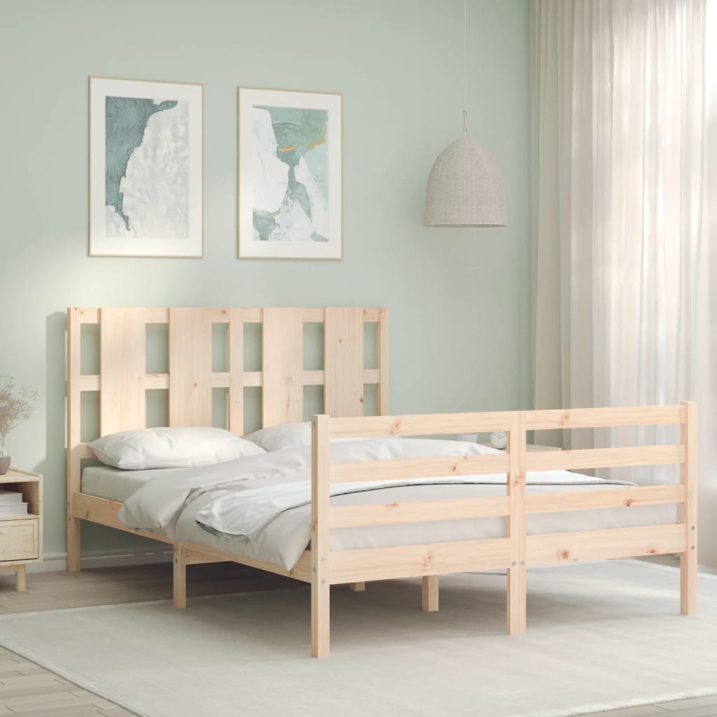 vidaXL Bed Frame with Headboard Double Solid Wood