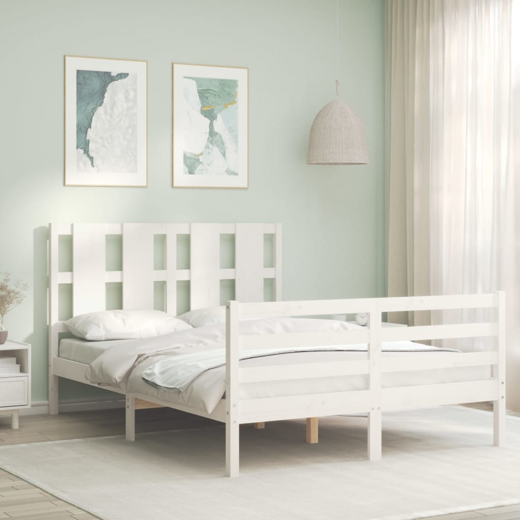vidaXL Bed Frame with Headboard White 120x200 cm Solid Wood