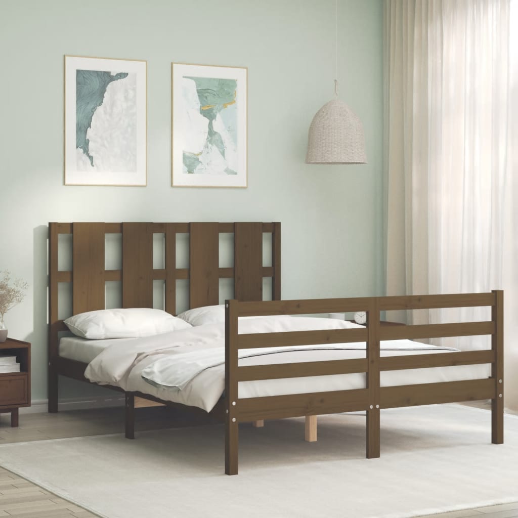 vidaXL Bed Frame with Headboard Honey Brown 120x200 cm Solid Wood