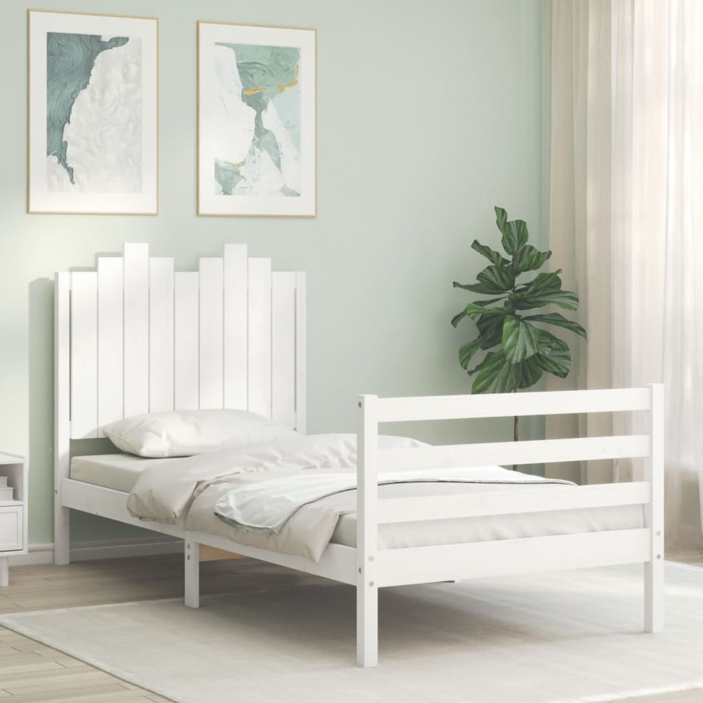 vidaXL Bed Frame with Headboard White 90x200 cm Solid Wood