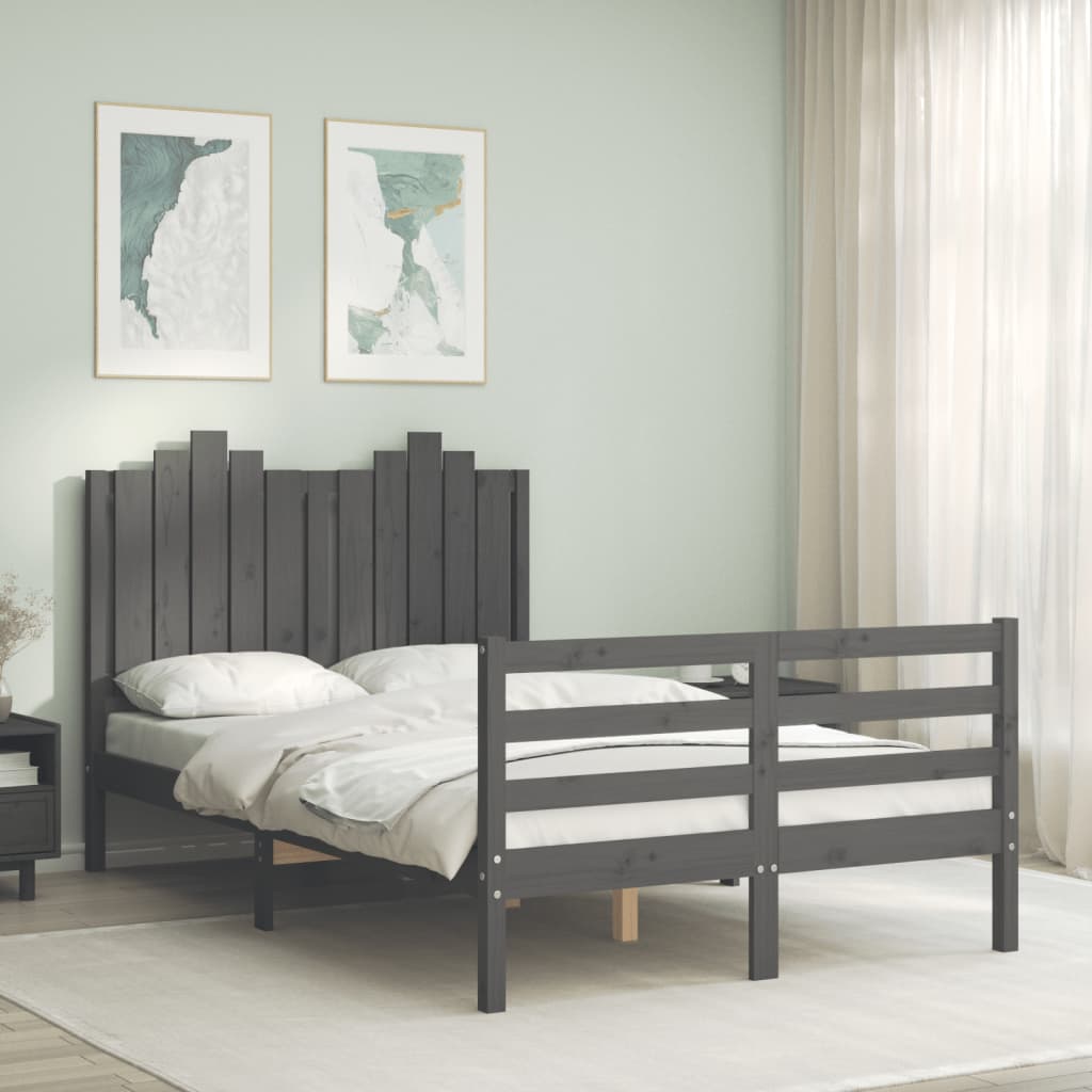 vidaXL Bed Frame with Headboard Grey 120x200 cm Solid Wood