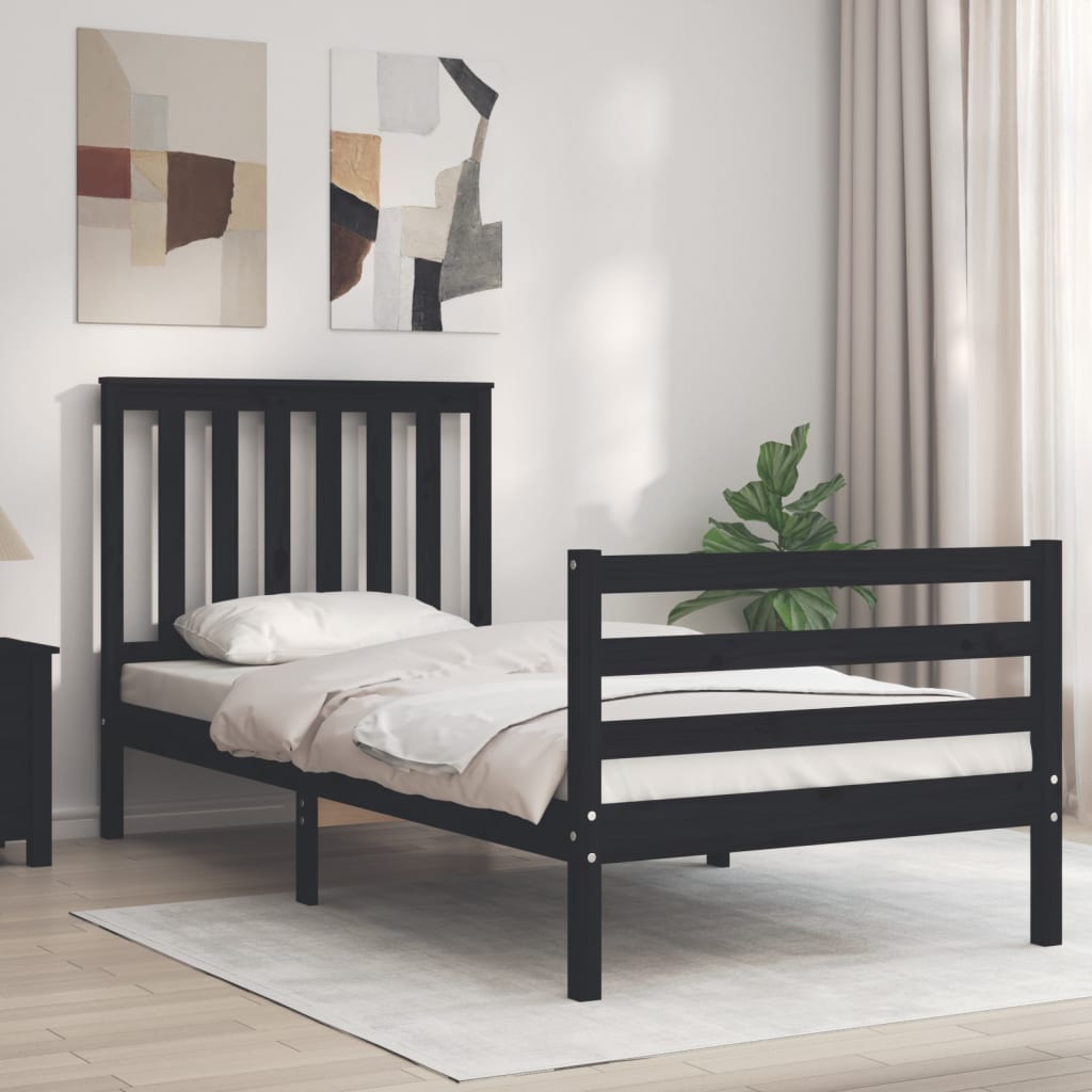 vidaXL Bed Frame with Headboard Black 90x200 cm Solid Wood