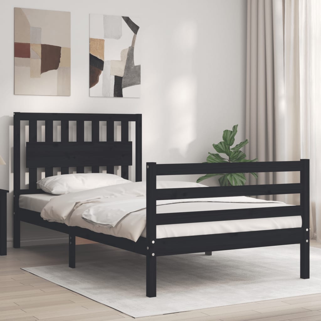 vidaXL Bed Frame with Headboard Black 100x200 cm Solid Wood