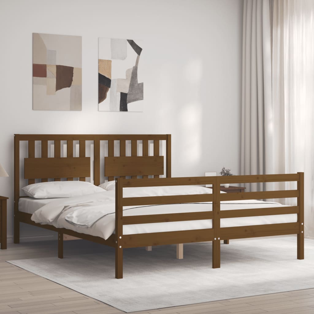 vidaXL Bed Frame with Headboard Honey Brown 160x200 cm Solid Wood