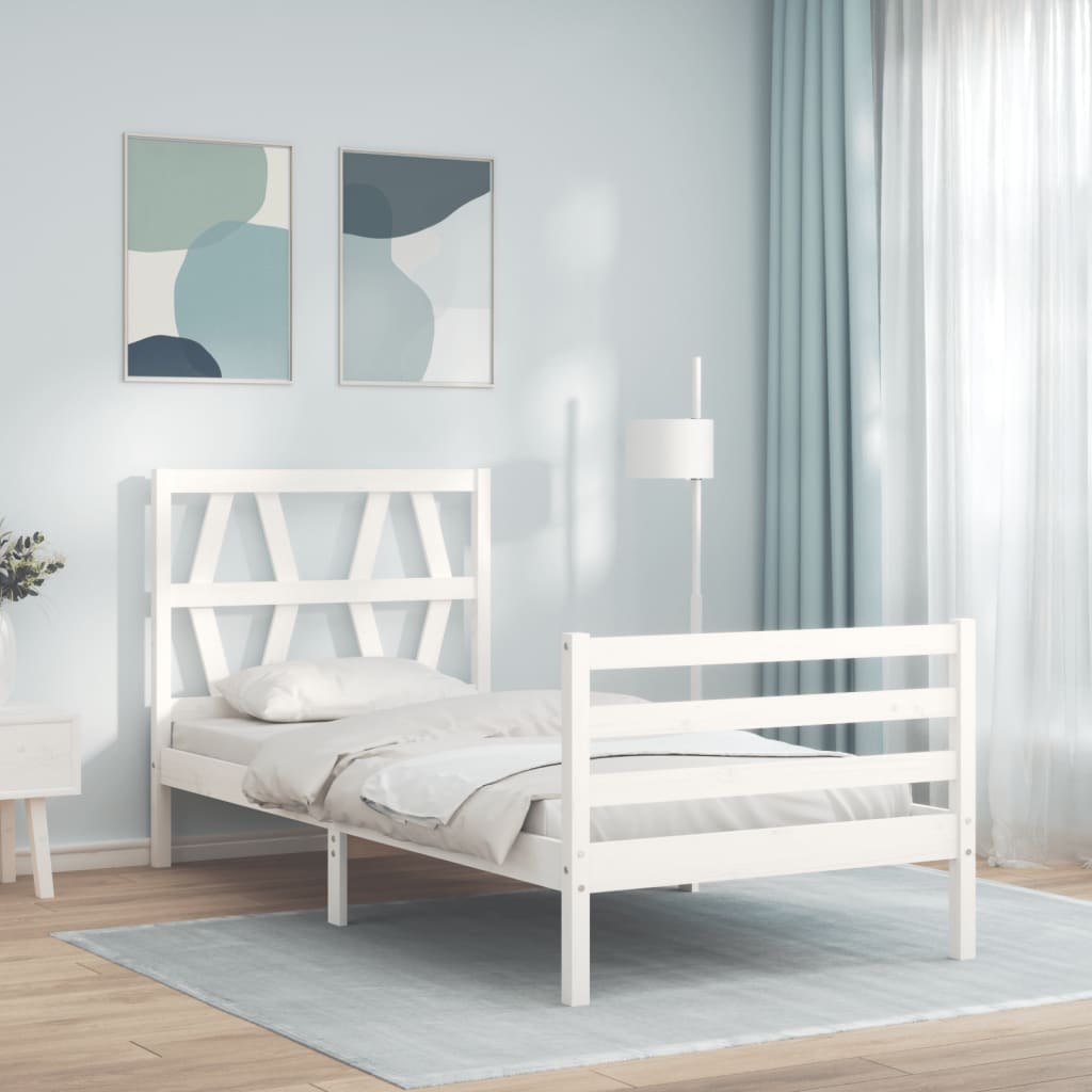 vidaXL Bed Frame with Headboard White 90x200 cm Solid Wood