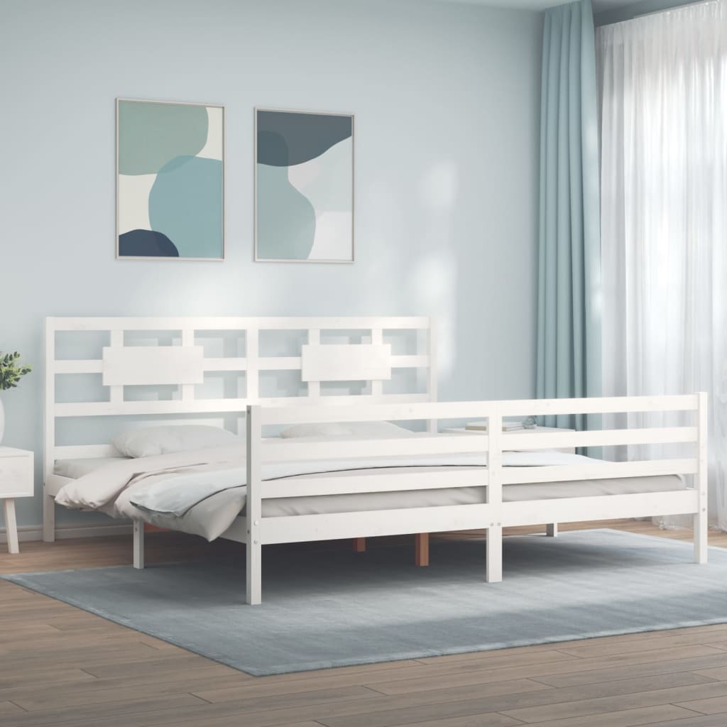 vidaXL Bed Frame with Headboard White Super King Size Solid Wood