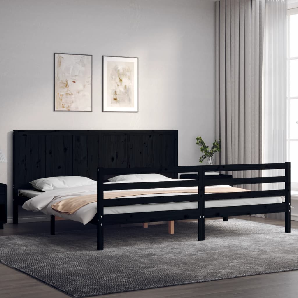 vidaXL Bed Frame with Headboard Black Super King Size Solid Wood