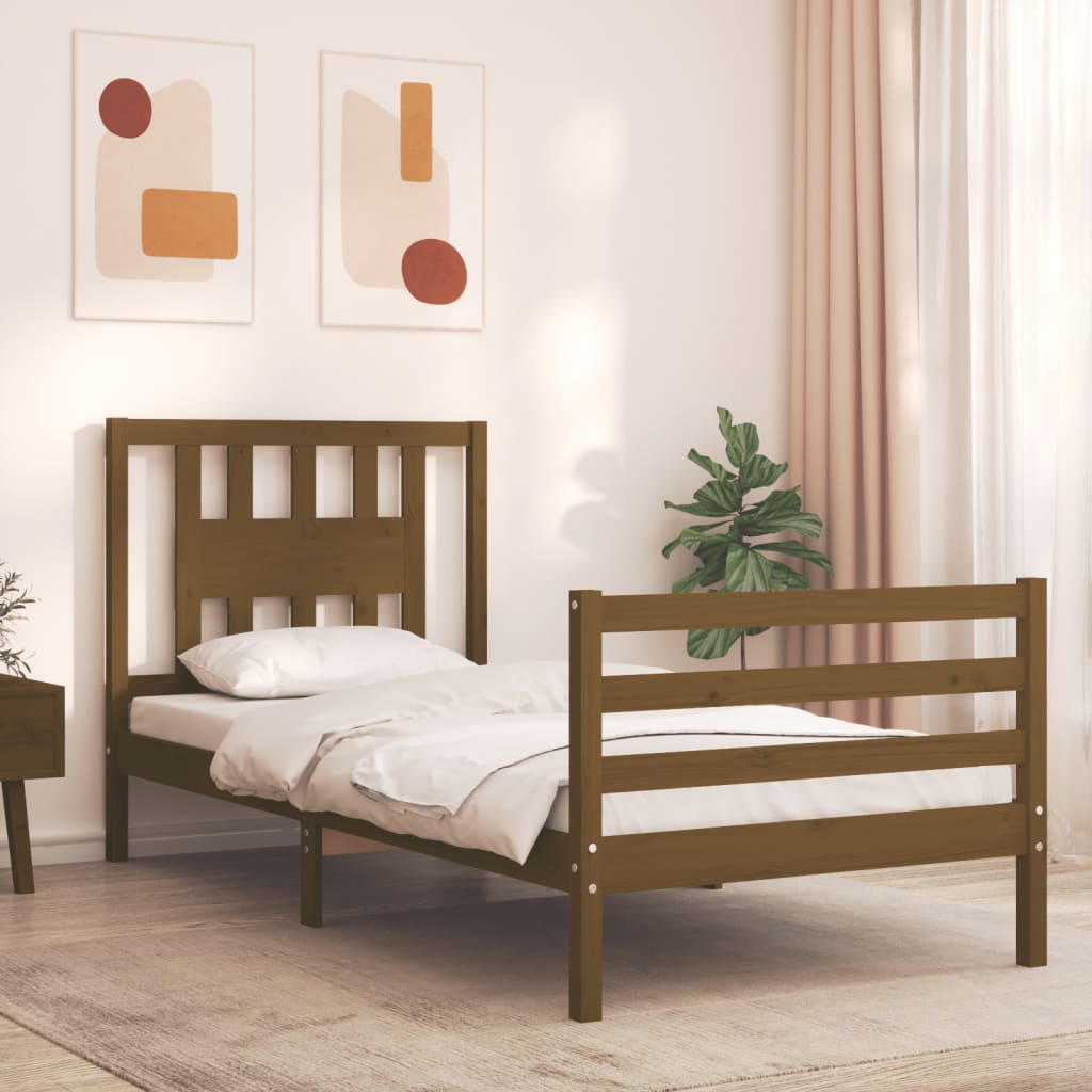 vidaXL Bed Frame with Headboard Honey Brown 90x200 cm Solid Wood