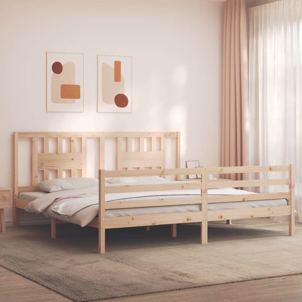 vidaXL Bed Frame with Headboard Super King Size Solid Wood