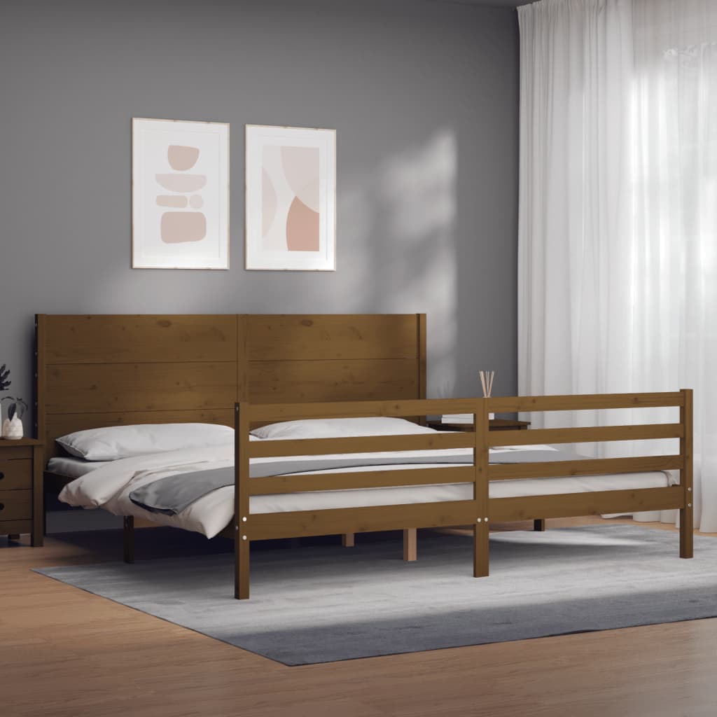 vidaXL Bed Frame with Headboard Honey Brown Super King Size Solid Wood