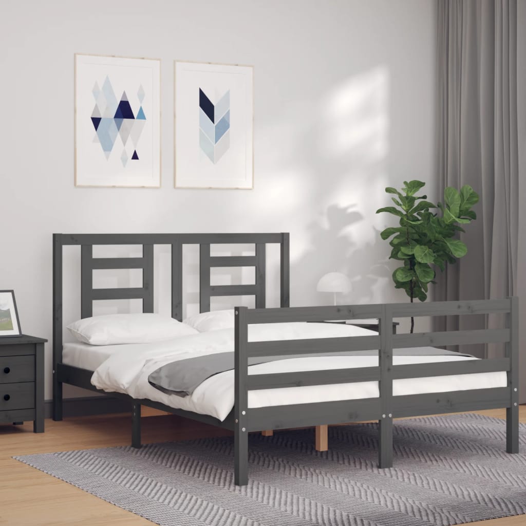 vidaXL Bed Frame with Headboard Grey Small Double Solid Wood