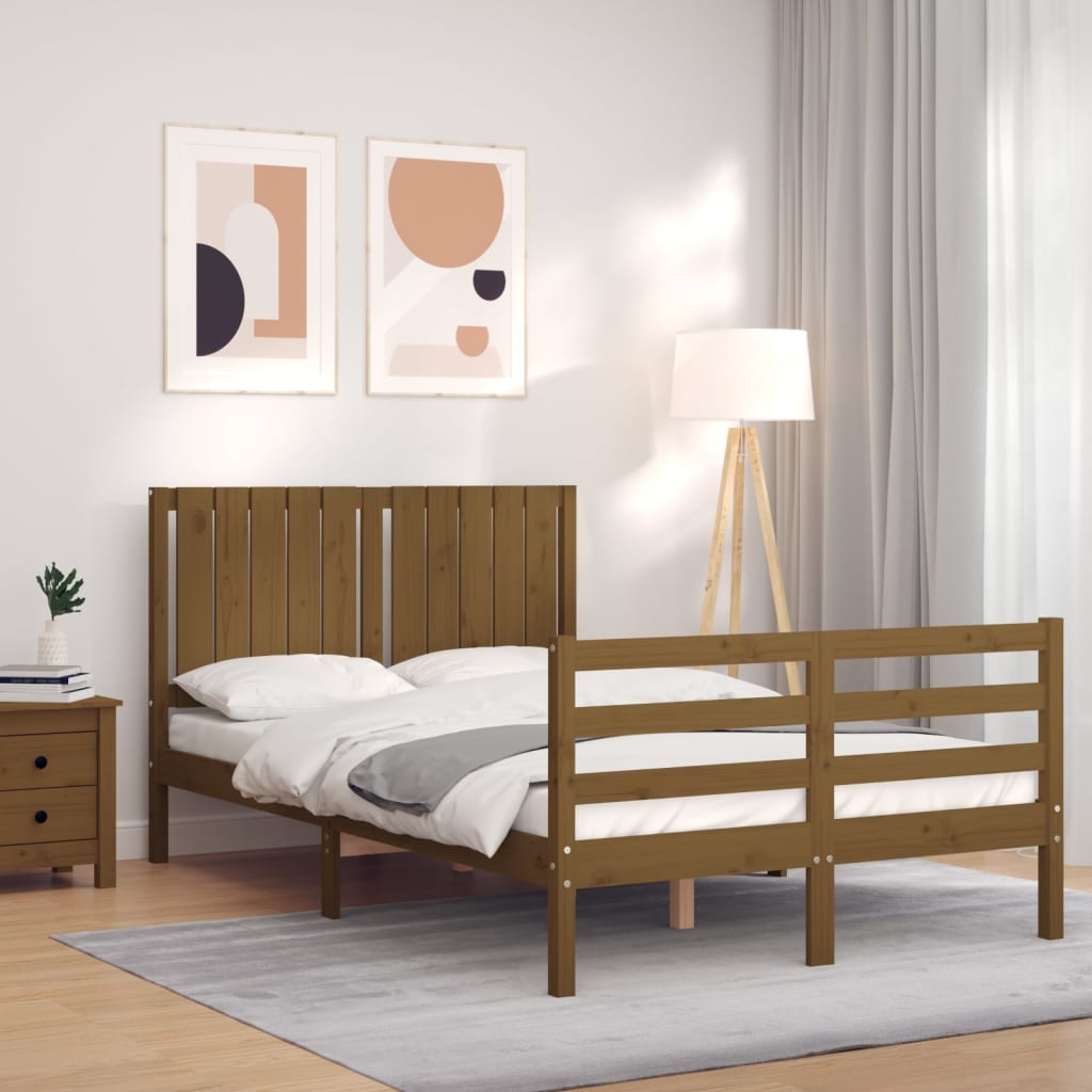 vidaXL Bed Frame with Headboard Honey Brown Small Double Solid Wood