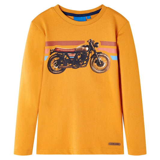 Kids' T-shirt with Long Sleeves Motorbike Print Ochre 104