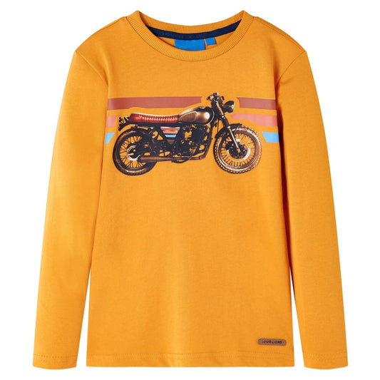 Kids' T-shirt with Long Sleeves Motorbike Print Ochre 128