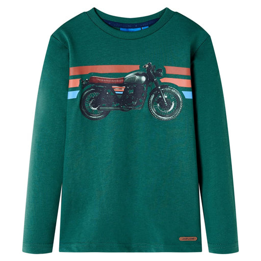 Kids' T-shirt with Long Sleeves Motorbike Print Green 116