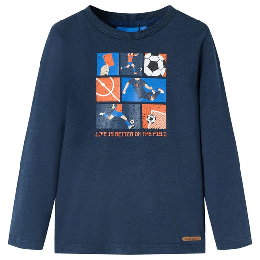 Kids' T-shirt with Long Sleeves Football Game Print Navy Melange 116