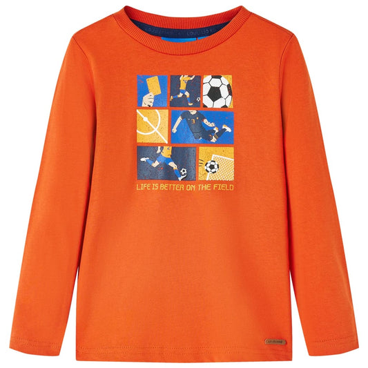 Kids' T-shirt with Long Sleeves Football Game Print Orange 140