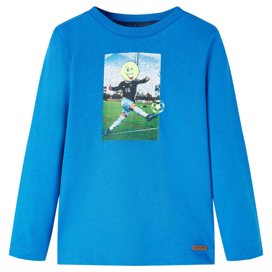 Kids' T-shirt with Long Sleeves Football Player Print Cobalt Blue 92