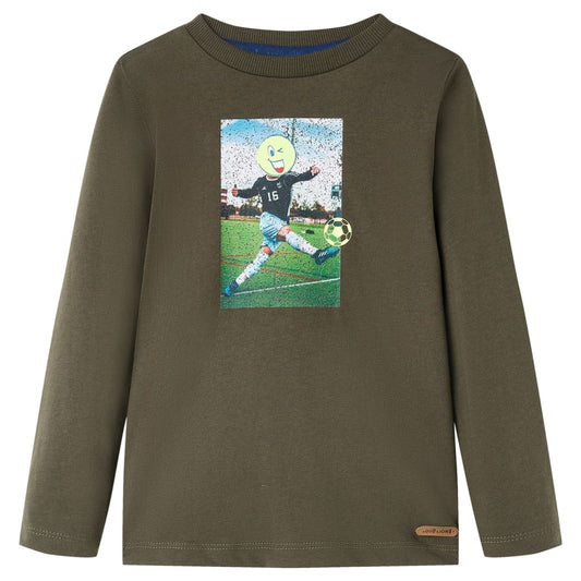 Kids' T-shirt with Long Sleeves Football Player Print Khaki 92