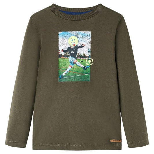Kids' T-shirt with Long Sleeves Football Player Print Khaki 116