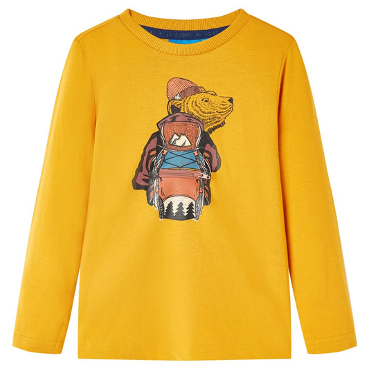 Kids' T-shirt with Long Sleeves Bear Print Ochre 140