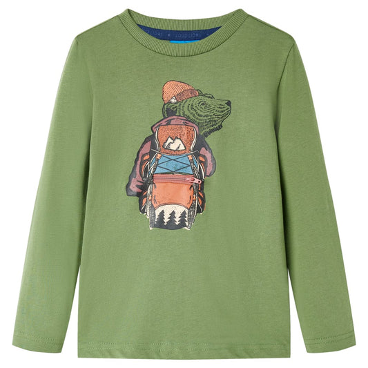 Kids' T-shirt with Long Sleeves Bear Print Light Khaki 104