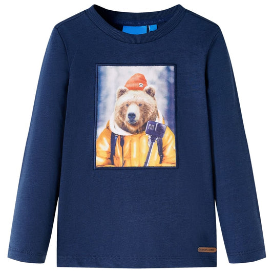 Kids' T-shirt with Long Sleeves Bear Print Navy Melange 92