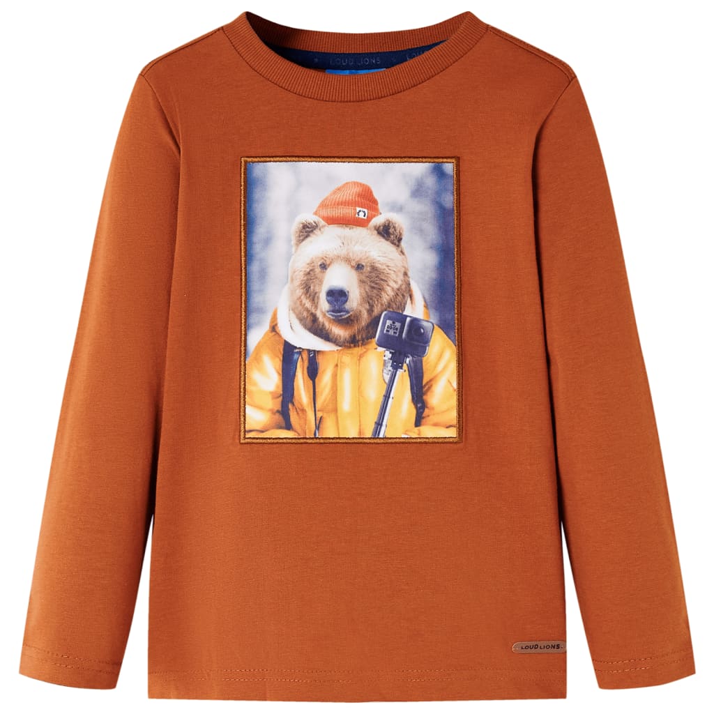Kids' T-shirt with Long Sleeves Bear Print Burnt Orange 92