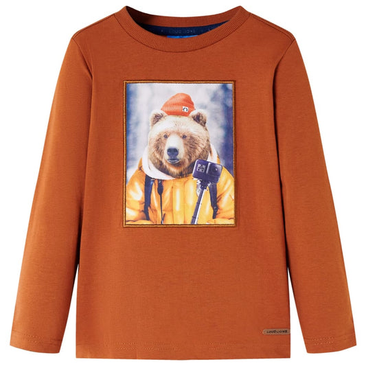 Kids' T-shirt with Long Sleeves Bear Print Burnt Orange 104