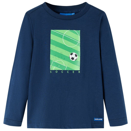 Kids' T-shirt with Long Sleeves Football Field Print Navy Blue 116