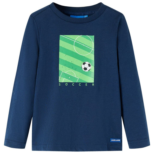Kids' T-shirt with Long Sleeves Football Field Print Navy Blue 140
