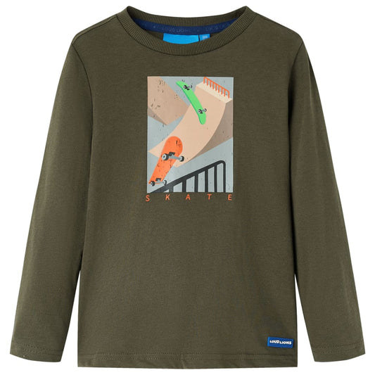 Kids' T-shirt with Long Sleeves Skateboard Print Khaki 104