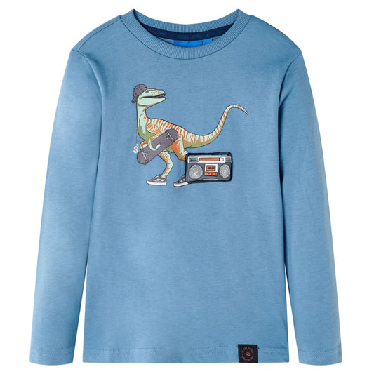 Kids' T-shirt with Long Sleeves Dinosaur Print Medium Blue 104
