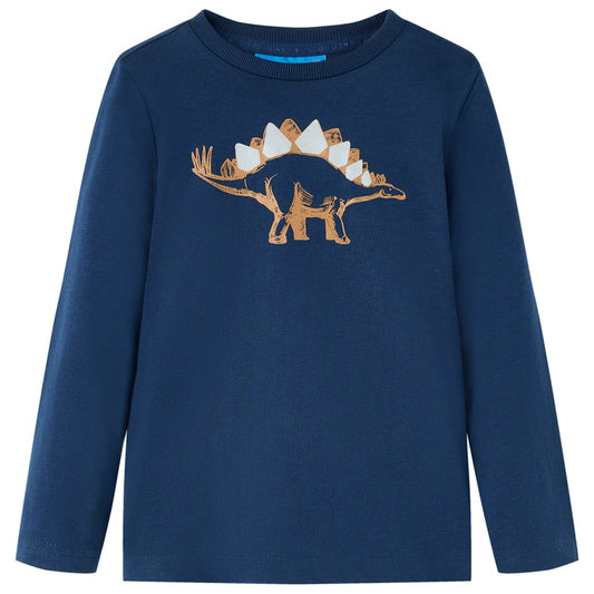 Kids' T-shirt with Long Sleeves Dinosaur Print Navy Blue 104