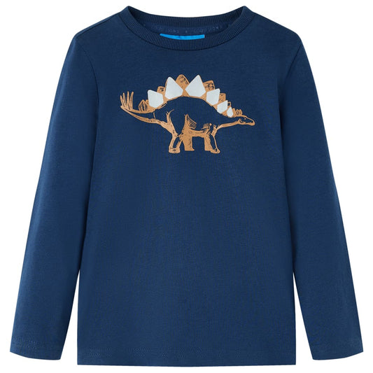 Kids' T-shirt with Long Sleeves Dinosaur Print Navy Blue 128