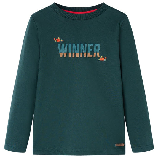 Kids' T-shirt with Long Sleeves Winner Print Dark Green 104