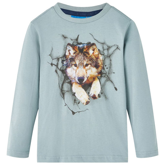 Kids' T-shirt with Long Sleeves Wolf Print Light Blue 104