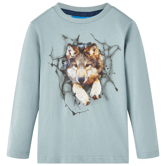 Kids' T-shirt with Long Sleeves Wolf Print Light Blue 140