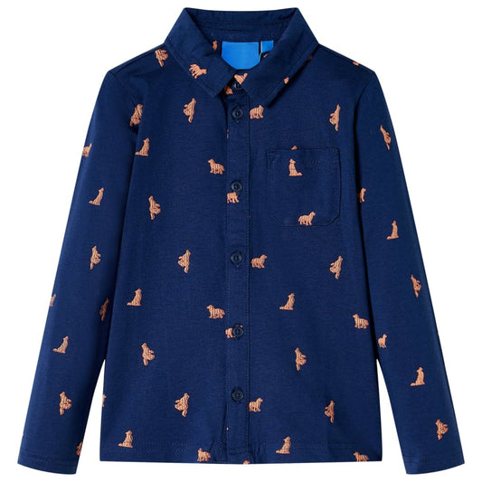 Kids' Shirt Dog Print Navy 140