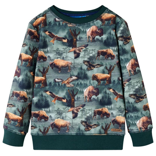 Kids' Sweatshirt with Cattle and Eagle Print Dark Green 104