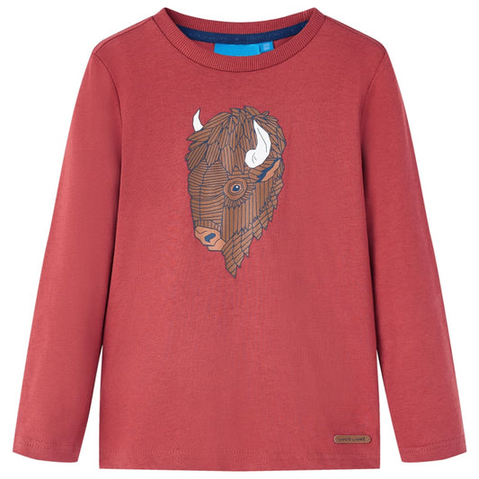 Kids' T-shirt with Long Sleeves Cattle Print Burnt Red 92