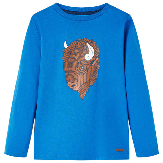 Kids' T-shirt with Long Sleeves Cattle Print Cobalt Blue 104