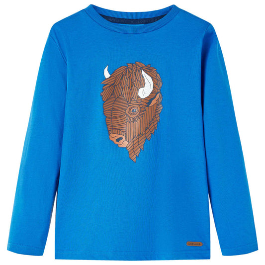 Kids' T-shirt with Long Sleeves Cattle Print Cobalt Blue 128