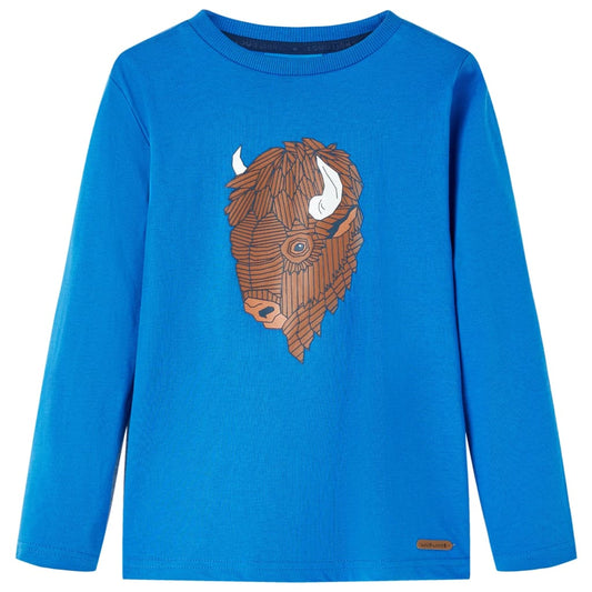 Kids' T-shirt with Long Sleeves Cattle Print Cobalt Blue 140