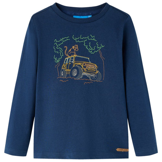Kids' T-shirt with Long Sleeves Jeep Print Navy Blue 128