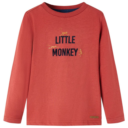 Kids' T-shirt with Long Sleeves Little Monkey Print Burnt Red 92